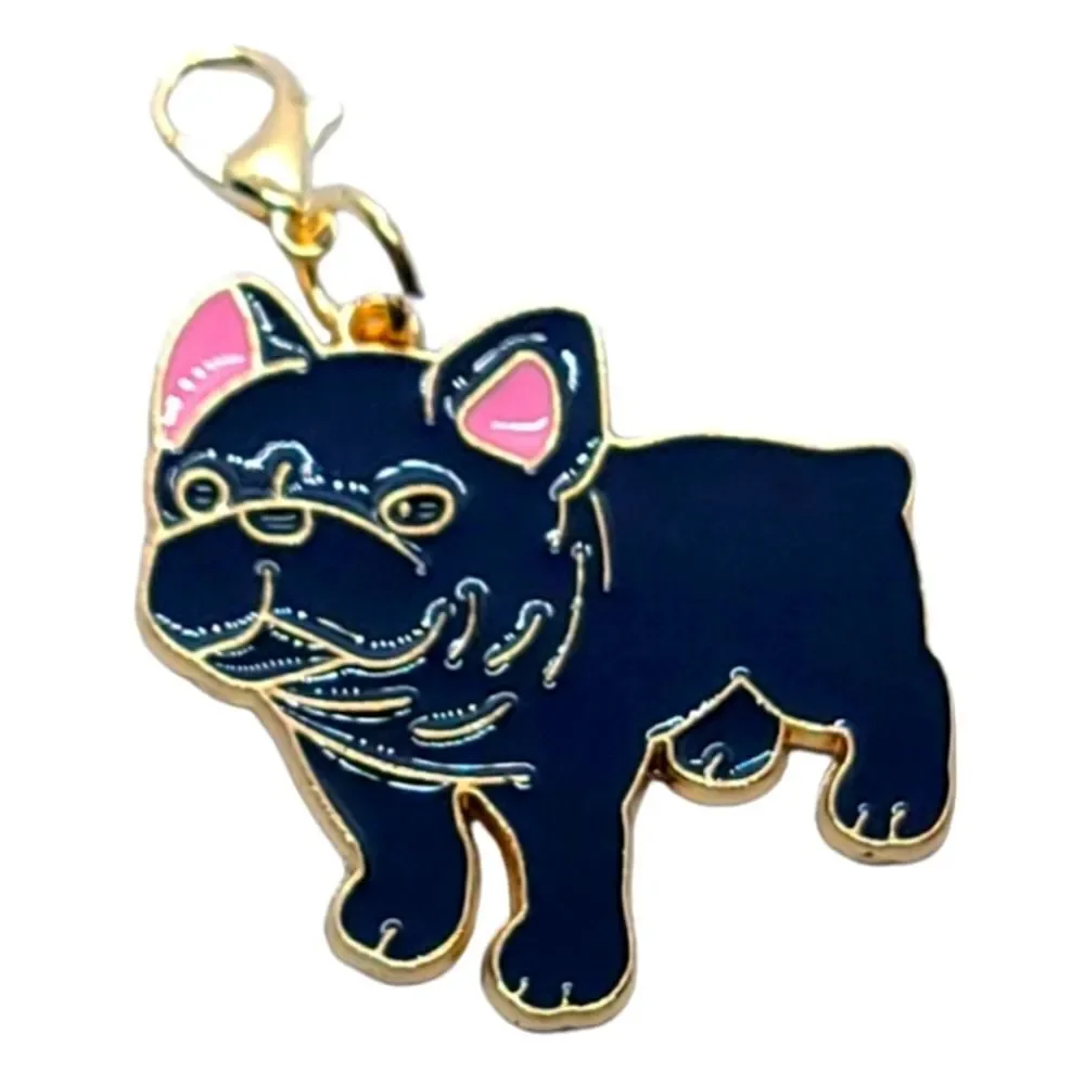 French Bulldog Bag Charm Keychain Black Gold Dog Mom Frenchie Purse Clip